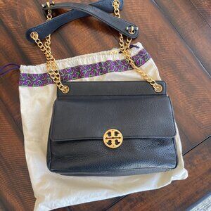 Tory Burch Black Leather Shoulder Bag with Chain
